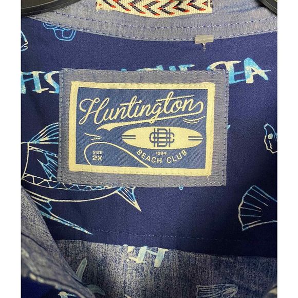 Huntington Beach Club navy cotton ocean print men's short sleeve shirt 3XL - Picture 3 of 9